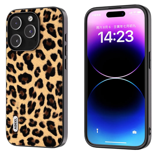 Pour iPhone 15 Pro ABEEL Black Edge Leopard Phone Case (imprimé léopard)