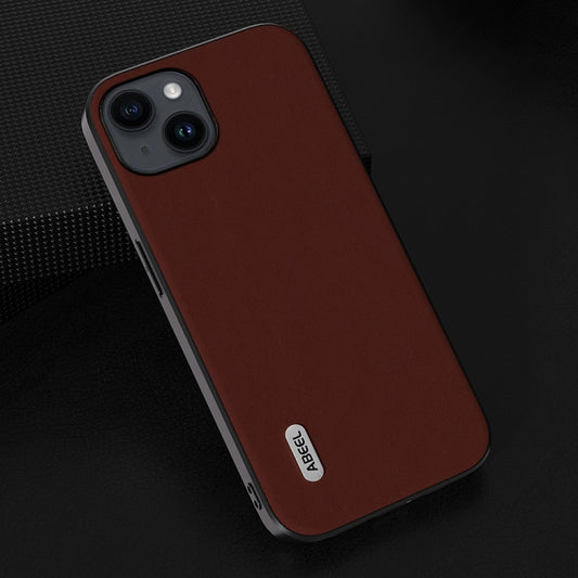 For iPhone 15 ABEEL Genuine Leather Silky Soft Black Edge Phone Case(Coffee) - iPhone 15 Cases by buy2fix | Online Shopping UK | buy2fix