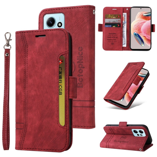For Xiaomi Redmi Note 12 4G Global BETOPNICE Dual-side Buckle Leather Phone Case(Red) - Xiaomi Cases by BETOPNICE | Online Shopping UK | buy2fix