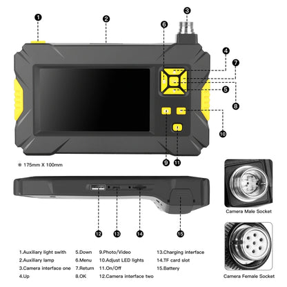 P30 3.9mm 1080P IP68 Waterproof 4.3 inch Screen Single Camera Digital Endoscope, Length:5m Hard Cable(Black) -  by buy2fix | Online Shopping UK | buy2fix