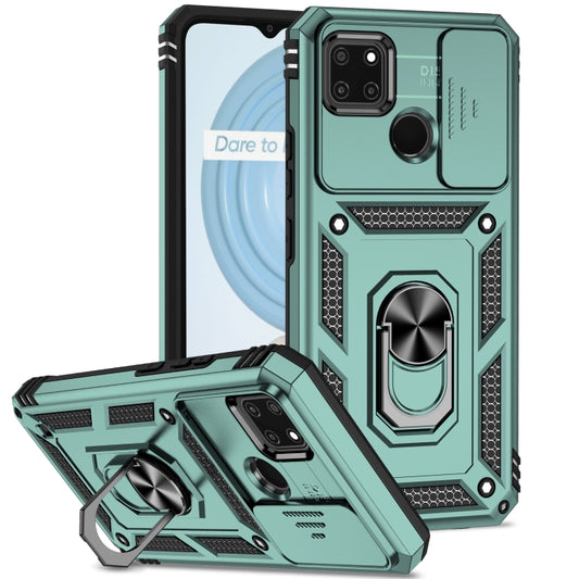 For Realme C21Y / C25Y Sliding Camshield Holder Phone Case(Dark Green) - Realme Cases by buy2fix | Online Shopping UK | buy2fix
