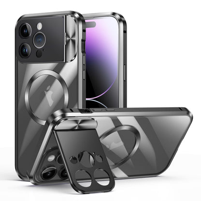 For iPhone 13 Pro Large Window Holder MagSafe Magnetic Metal Phone Case(Black) - iPhone 13 Pro Cases by buy2fix | Online Shopping UK | buy2fix