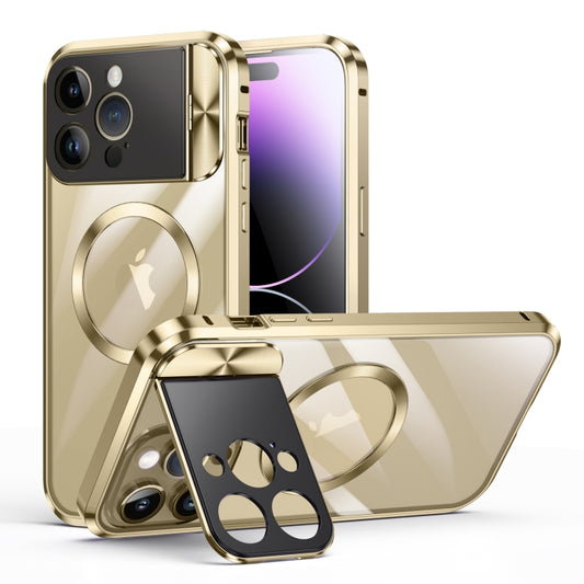 For iPhone 13 Pro Large Window Holder MagSafe Magnetic Metal Phone Case(Yellow) - iPhone 13 Pro Cases by buy2fix | Online Shopping UK | buy2fix