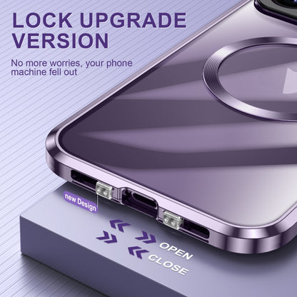For iPhone 15 Pro Large Window Holder MagSafe Magnetic Metal Phone Case(Blue) - iPhone 15 Pro Cases by buy2fix | Online Shopping UK | buy2fix