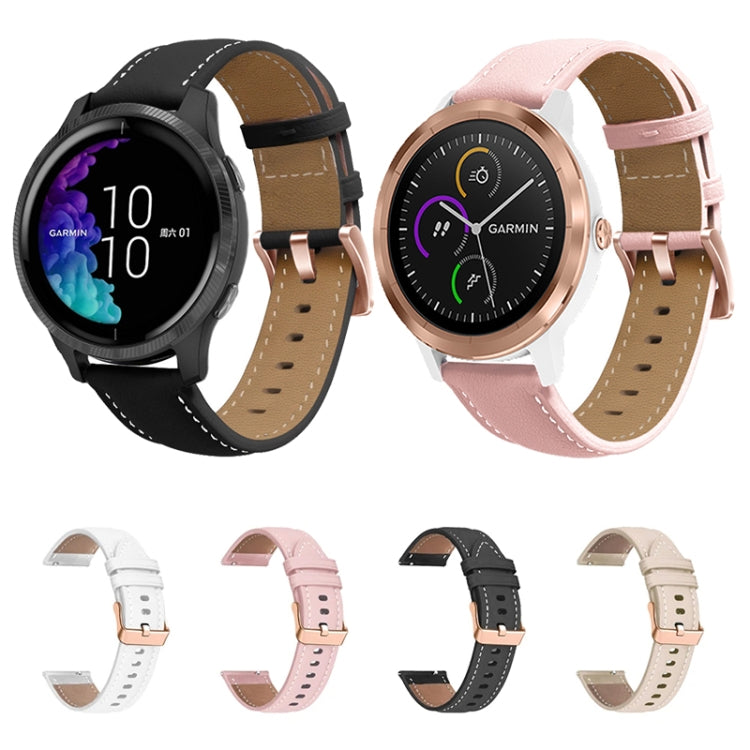 For Garmin Venu / SQ / SQ2 / Venu 2 Plus 20mm Rose Gold Buckle Genuine Leather Watch Band(Apricot) - Watch Bands by buy2fix | Online Shopping UK | buy2fix