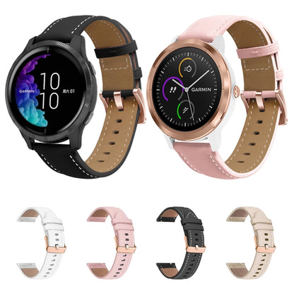 For Garmin Venu / SQ / SQ2 / Venu 2 Plus 20mm Rose Gold Buckle Genuine Leather Watch Band(Apricot) - Watch Bands by buy2fix | Online Shopping UK | buy2fix