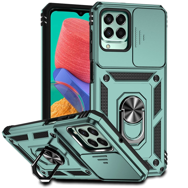 For Samsung Galaxy M33 Sliding Camshield Holder Phone Case(Dark Green) by buy2fix