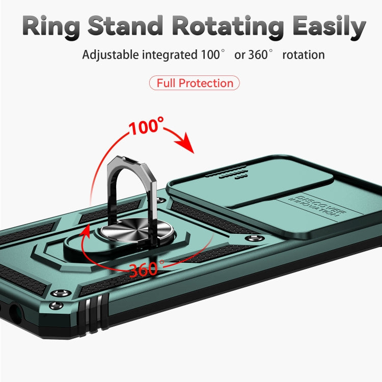 For Samsung Galaxy M33 Sliding Camshield Holder Phone Case(Dark Green) by buy2fix