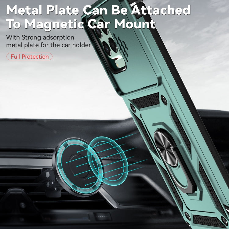 For Samsung Galaxy M33 Sliding Camshield Holder Phone Case(Dark Green) by buy2fix