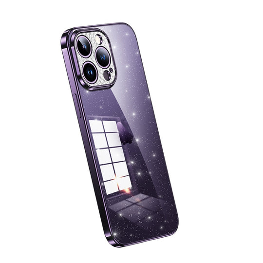 Pour iPhone 12 Pro Max SULADA Étui de téléphone en TPU transparent pailleté galvanisé (violet)