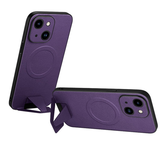 For iPhone 14 SULADA Folding Holder Lambskin Texture MagSafe Phone Case(Purple)