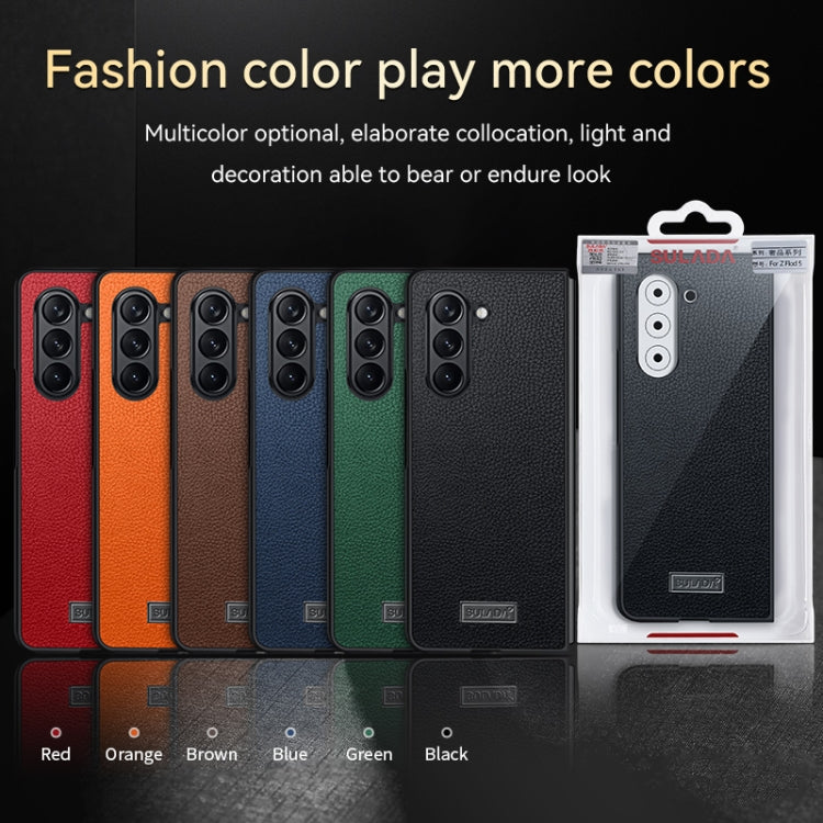 For Samsung Galaxy Z Fold5 SULADA Shockproof TPU + Litchi Texture Leather Phone Case(Black) - Galaxy Z Fold5 Cases by SULADA | Online Shopping UK | buy2fix