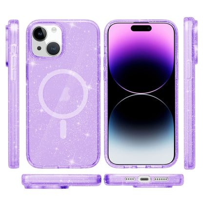 For iPhone 15 Terminator Style Glitter Powder MagSafe Magnetic Phone Case(Purple) - iPhone 15 Cases by buy2fix | Online Shopping UK | buy2fix