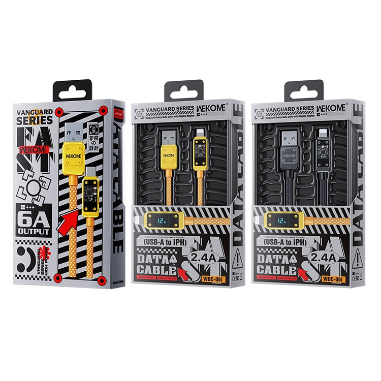WK WDC-06i 2.4A USB to 8 Pin Digital Display Data Cable, Length: 1m(Yellow) - Normal Style Cable by WK | Online Shopping UK | buy2fix