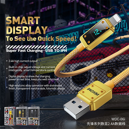 WK WDC-06i 2.4A USB to 8 Pin Digital Display Data Cable, Length: 1m(Yellow) - Normal Style Cable by WK | Online Shopping UK | buy2fix