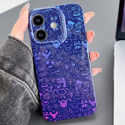 For iPhone 12 Painted Pattern Precise Hole PC Phone Case(Blue Purple Graffiti) - iPhone 12 / 12 Pro Cases by buy2fix | Online Shopping UK | buy2fix