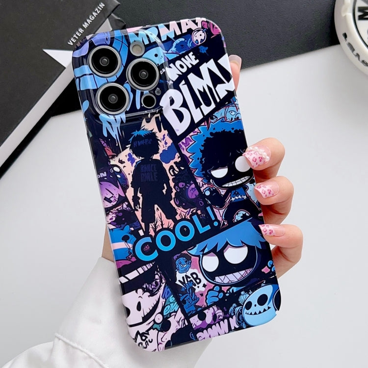 For iPhone 12 Pro Max Painted Pattern Precise Hole PC Phone Case(Purple Comics) by buy2fix