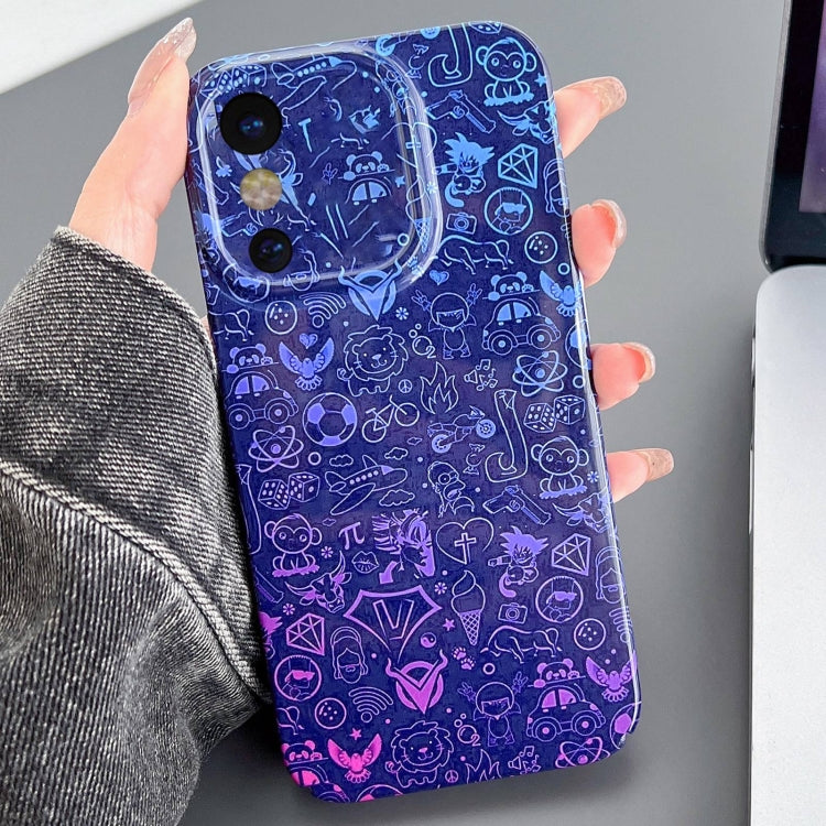 For iPhone X / XS Painted Pattern Precise Hole PC Phone Case(Blue Purple Graffiti) by buy2fix
