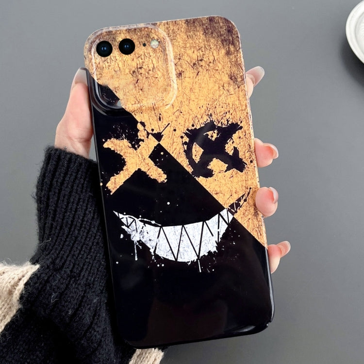 For iPhone 8 Plus / 7 Plus Painted Pattern Precise Hole PC Phone Case(Black Yellow Smiling) by buy2fix