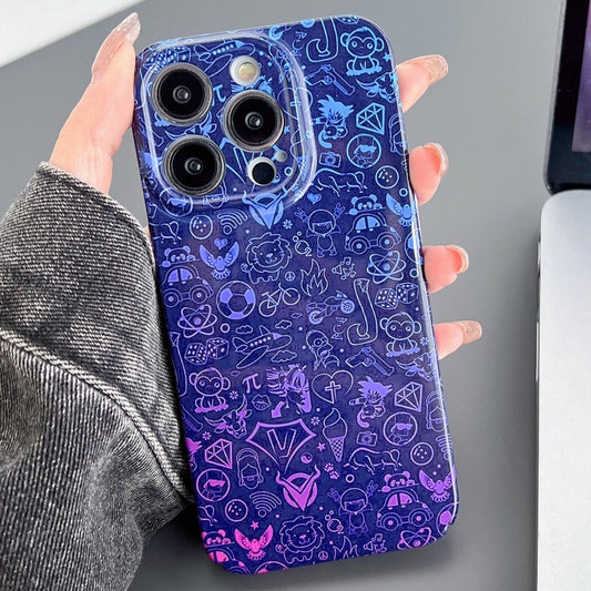For iPhone 15 Pro Max Painted Pattern Precise Hole PC Phone Case(Blue Purple Graffiti) - iPhone 15 Pro Max Cases by buy2fix | Online Shopping UK | buy2fix