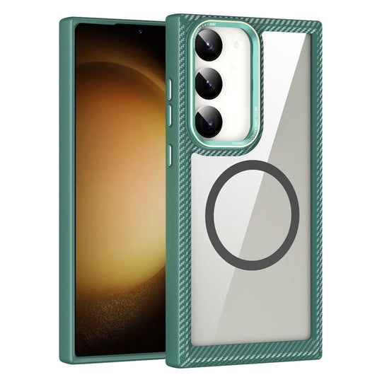 For Samsung Galaxy S23 Ultra 5G MagSafe Carbon Fiber Transparent Back Panel Phone Case(Green)