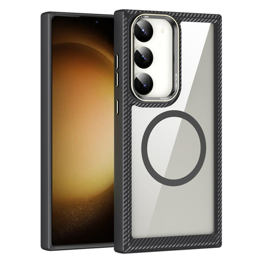 For Samsung Galaxy S23 Ultra 5G MagSafe Carbon Fiber Transparent Back Panel Phone Case(Black)