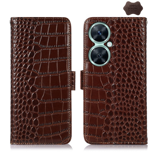 For Huawei Nova 11i / Enjoy 60 Pro /  Crocodile Top Layer Cowhide Leather Phone Case(Brown) - Huawei Cases by buy2fix | Online Shopping UK | buy2fix