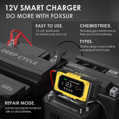FOXSUR FBC1206E 6A 12V Car / Motorcycle Smart Battery Charger(EU Plug) - Battery Charger by FOXSUR | Online Shopping UK | buy2fix