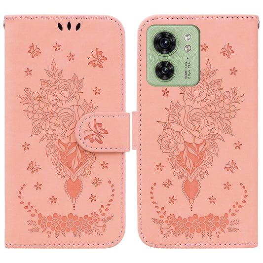 For Motorola Edge 40 Butterfly Rose Embossed Leather Phone Case(Pink) - Motorola Cases by buy2fix | Online Shopping UK | buy2fix