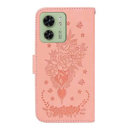 For Motorola Edge 40 Butterfly Rose Embossed Leather Phone Case(Pink) - Motorola Cases by buy2fix | Online Shopping UK | buy2fix