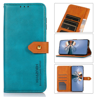 For Honor 90 KHAZNEH Dual-color Cowhide Texture Flip Leather Phone Case(Blue) - Honor Cases by buy2fix | Online Shopping UK | buy2fix