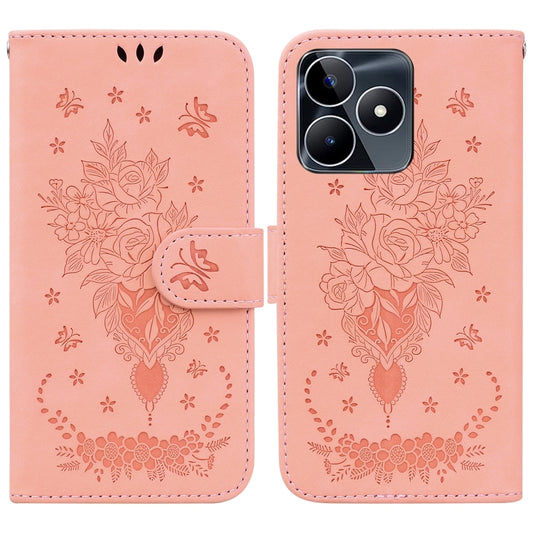 For Realme C53 / Narzo N53 Butterfly Rose Embossed Leather Phone Case(Pink) - Realme Cases by buy2fix | Online Shopping UK | buy2fix