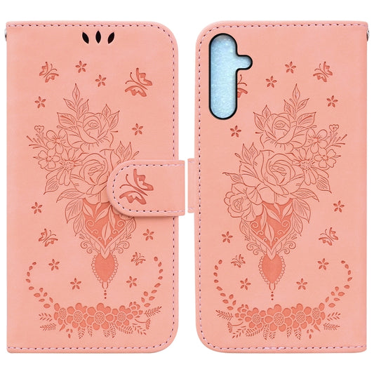 For Samsung Galaxy A25 5G Butterfly Rose Embossed Leather Phone Case(Pink) by buy2fix