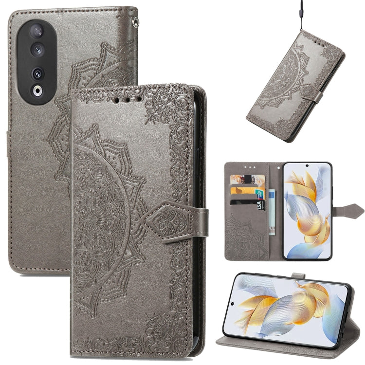For Honor 90 5G Mandala Flower Embossed Leather Phone Case(Grey) - Honor Cases by buy2fix | Online Shopping UK | buy2fix