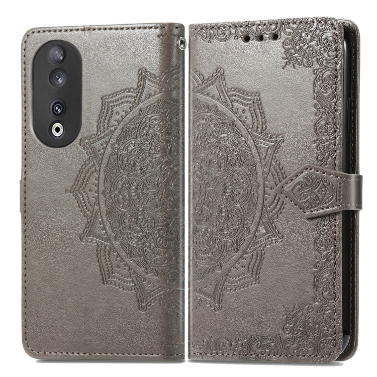 For Honor 90 5G Mandala Flower Embossed Leather Phone Case(Grey) - Honor Cases by buy2fix | Online Shopping UK | buy2fix