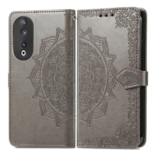 For Honor 90 5G Mandala Flower Embossed Leather Phone Case(Grey) - Honor Cases by buy2fix | Online Shopping UK | buy2fix