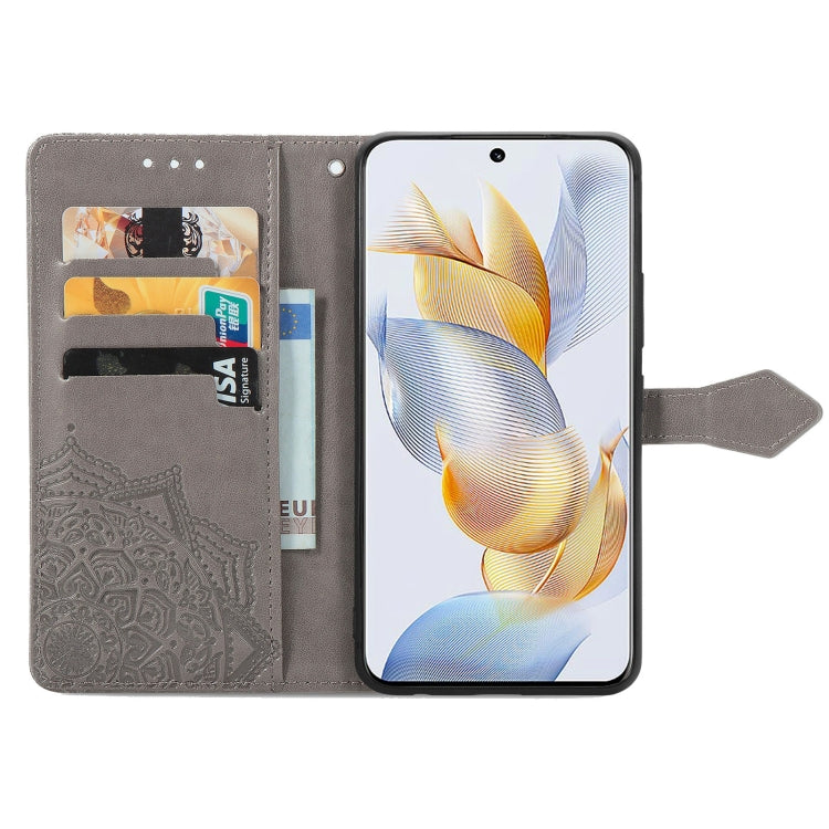 For Honor 90 5G Mandala Flower Embossed Leather Phone Case(Grey) - Honor Cases by buy2fix | Online Shopping UK | buy2fix