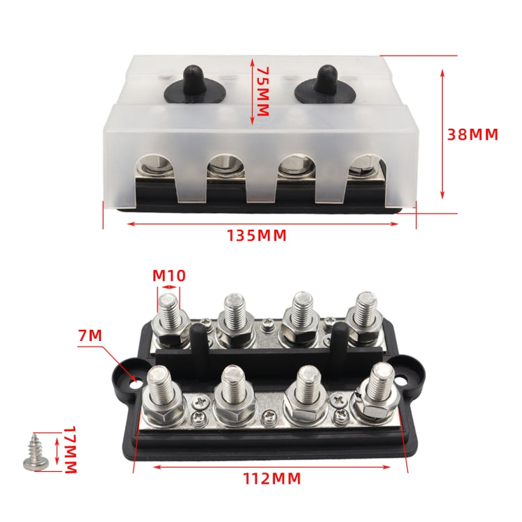 CP-3157 M10 RV Modified Yacht Double-row 4-way Busbar with Dust Cover - Booster Cable & Clip by buy2fix | Online Shopping UK | buy2fix