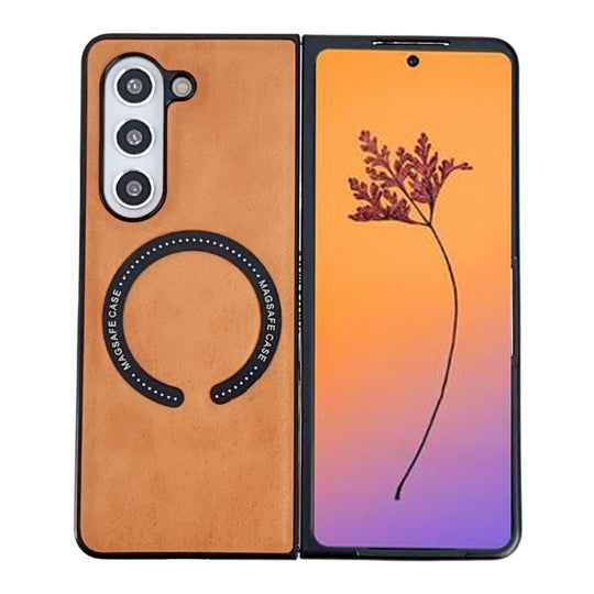 For Samsung Galaxy Z Fold5 Crazy Horse Texture Magnetic Magsafe PU Phone Case(Orange)