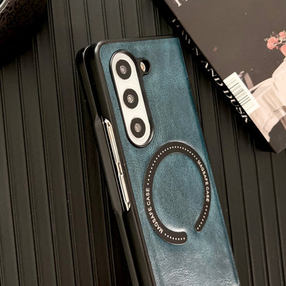 For Samsung Galaxy Z Fold5 Crazy Horse Texture Magnetic Magsafe PU Phone Case(Blue) - Galaxy Z Fold5 Cases by buy2fix | Online Shopping UK | buy2fix