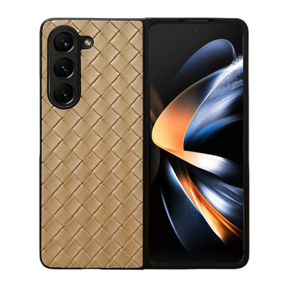 For Samsung Galaxy Z Fold5 5G Woven Texture Folding Phone Case(Gold) - Galaxy Z Fold5 Cases by buy2fix | Online Shopping UK | buy2fix