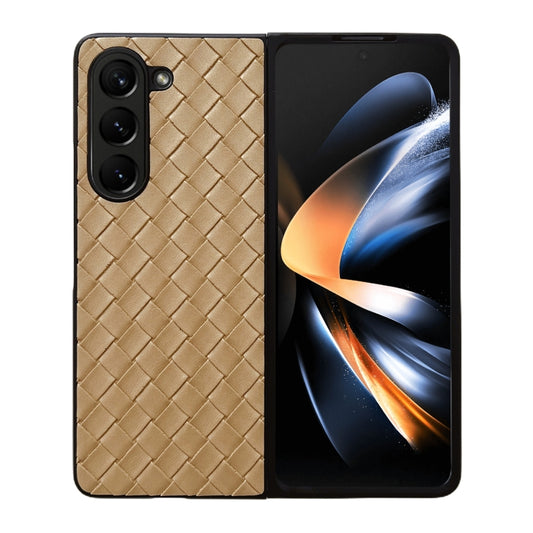 For Samsung Galaxy Z Fold5 5G Woven Texture Folding Phone Case(Gold) - Galaxy Z Fold5 Cases by buy2fix | Online Shopping UK | buy2fix