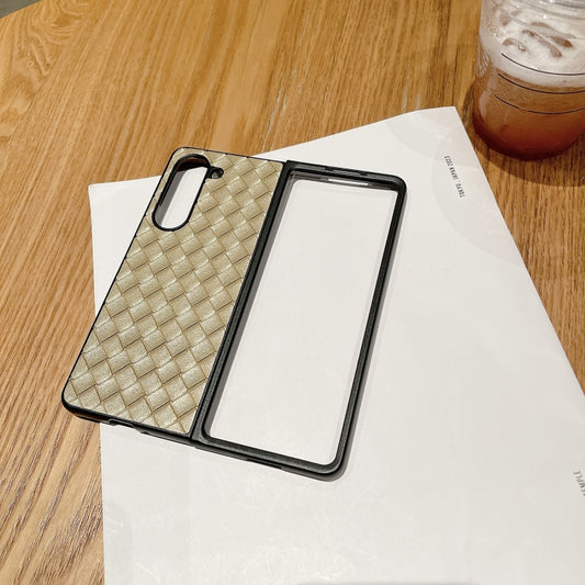 For Samsung Galaxy Z Fold5 5G Woven Texture Folding Phone Case(Gold) - Galaxy Z Fold5 Cases by buy2fix | Online Shopping UK | buy2fix