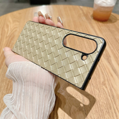 For Samsung Galaxy Z Fold5 5G Woven Texture Folding Phone Case(Gold) - Galaxy Z Fold5 Cases by buy2fix | Online Shopping UK | buy2fix