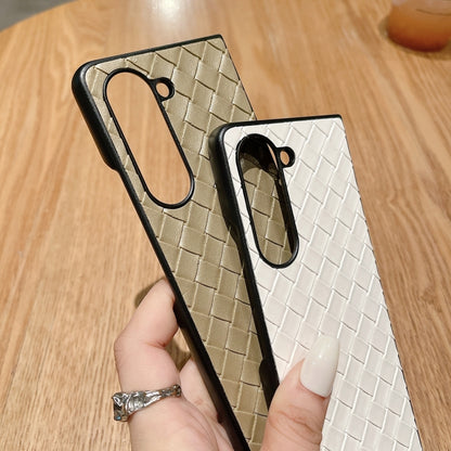 For Samsung Galaxy Z Fold5 5G Woven Texture Folding Phone Case(Gold) - Galaxy Z Fold5 Cases by buy2fix | Online Shopping UK | buy2fix