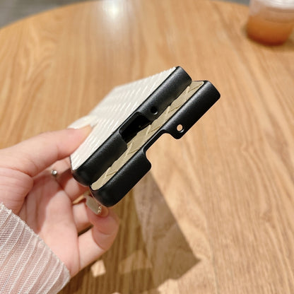 For Samsung Galaxy Z Fold5 5G Woven Texture Folding Phone Case(Gold) - Galaxy Z Fold5 Cases by buy2fix | Online Shopping UK | buy2fix