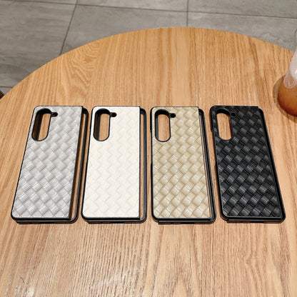 For Samsung Galaxy Z Fold5 5G Woven Texture Folding Phone Case(Gold) - Galaxy Z Fold5 Cases by buy2fix | Online Shopping UK | buy2fix