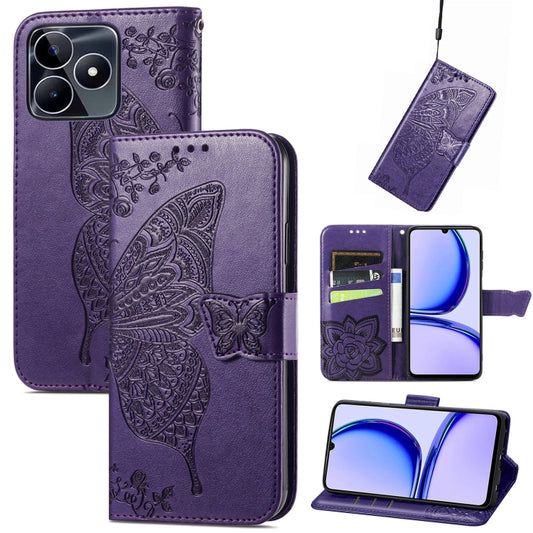 For Realme C53 Butterfly Love Flower Embossed Leather Phone Case(Dark Purple) - Realme Cases by buy2fix | Online Shopping UK | buy2fix