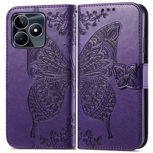 For Realme C53 Butterfly Love Flower Embossed Leather Phone Case(Dark Purple) - Realme Cases by buy2fix | Online Shopping UK | buy2fix