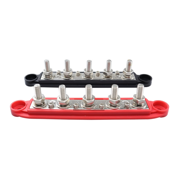 CP-4123 1 Pair RV Yacht M8 Single Row 5-way Power Distribution Block Busbar with Cover(Black + Red) - Booster Cable & Clip by buy2fix | Online Shopping UK | buy2fix